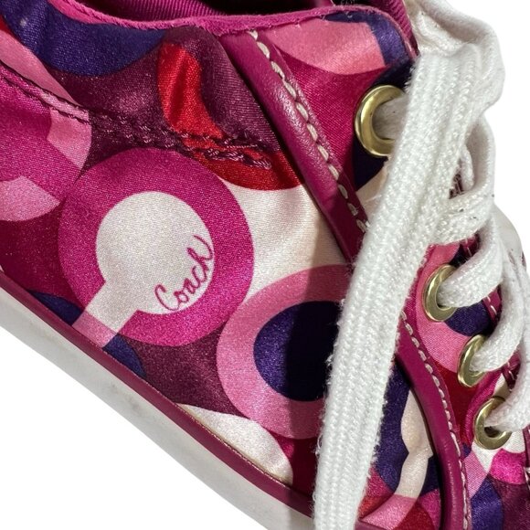 Coach Women's Shoes Barrett Sneakers Pink Satin Size 6 B Logo Lace Up - Picture 11 of 13
